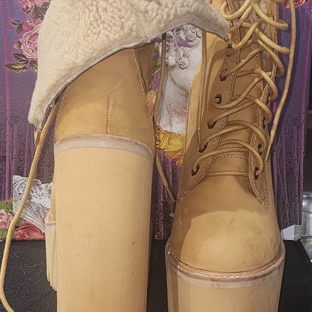 Jeffrey Campbell Beige Lace-Up Platform Boots